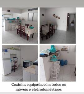 three pictures of a kitchen and a dining room at Espaço Sol e Mar - Praia Azul/PB in Pitimbu