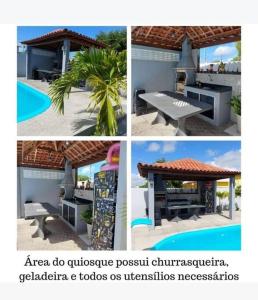 un collage de fotos de una piscina y una mesa de picnic en Espaço Sol e Mar - Praia Azul/PB en Pitimbu