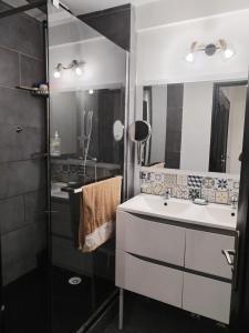 La salle de bains est pourvue d'un lavabo et d'une douche. dans l'établissement Chambre proche Saint Charles et Port avec Netflix, à Marseille