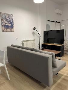 a living room with a couch and a flat screen tv at Moratalaz Apartments in Madrid