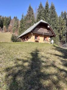 a house on a hill in a field at Počitniška hiša Jeklar in Bohinj