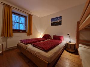 um quarto com 2 camas e uma janela em Kachelofenwohnung Pölzleitner em Annaberg im Lammertal
