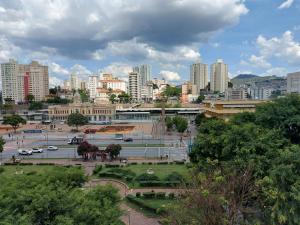 a view of a city with buildings and a park at Apartamento vista praça estação Centro BH in Belo Horizonte