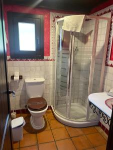 La salle de bains est pourvue d'une douche et de toilettes. dans l'établissement Hotel La Hoya del Tajo, à Ronda
