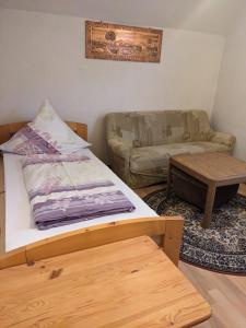 ein Wohnzimmer mit einem Bett und einem Sofa in der Unterkunft Anton Schuler in Niedenstein
