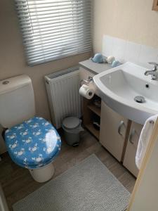 a bathroom with a toilet and a sink at Bude 13 in Cubert