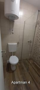 een badkamer met een toilet en een douche bij Apartmani Kovačević Banja Vrujci in Gunjica