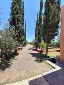 eine Straße mit Bäumen an der Seite eines Gebäudes in der Unterkunft Villa Générosité in Marrakesch