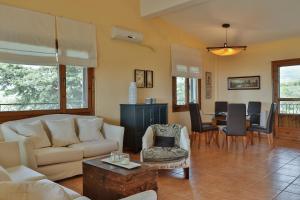 a living room with a couch and a table at MaVitaPlace Olympus Olive House-Upper floor Leptokarya in Leptokaria