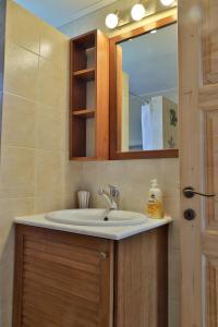 a bathroom with a sink and a mirror at MaVitaPlace Olympus Olive House-Upper floor Leptokarya in Leptokaria
