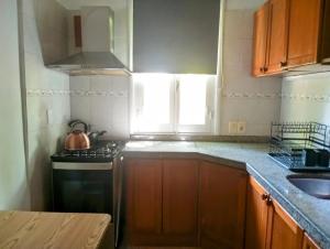 a small kitchen with a stove and a sink at Colibrí in Piriápolis