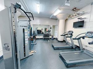 a gym with treadmills and machines in a room at McCormick 2br/2ba Oasis with optional Parking, Patio, Gym for up to 6 guests in Chicago