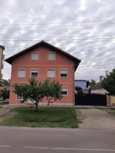 una casa rossa con un albero di fronte di Kličković a Sombor