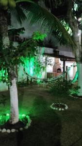 Habitación con luces verdes alrededor de una palmera en Casa Praia do Forte em Cabo Frio, en Cabo Frío