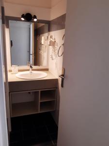 a bathroom with a sink and a mirror at MANBANA 320 RESIDENCE KAWANN in Grand-Bourg