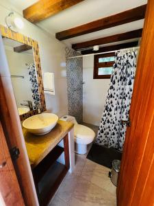 ein Bad mit einem Waschbecken und einem WC in der Unterkunft Hermosa Cabaña Campestre el Palmar in Villa de Leyva