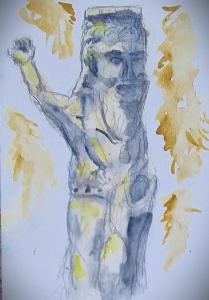 a drawing of a statue of a woman at Alain in Noumea