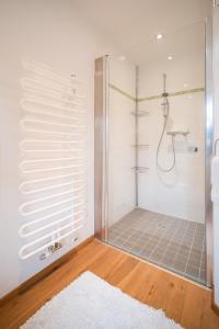 バート・アウスゼーにあるVilla Straussengutのバスルーム(ガラスドア付きのシャワー付)