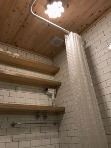 ein Bad mit Dusche und Duschvorhang in der Unterkunft liilliil Residence Seoul in Seoul