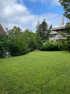 a grassy yard with a house in the background at Spacious and stylish Apartment in Zurich in Zürich