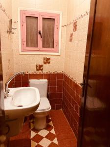 a bathroom with a toilet and a sink at luxurious apartment in Az Zaqāzīq