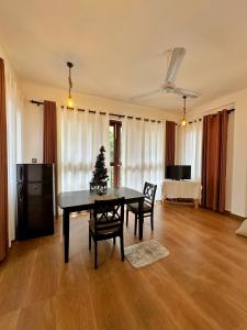 坦加拉的住宿－Finch Tangalle，客厅配有桌子,上面有圣诞树