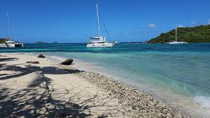 una playa de arena con barcos en el agua en Wild Lotus Glamping - Mayreau, Tobago Cays, en Mayreau Island