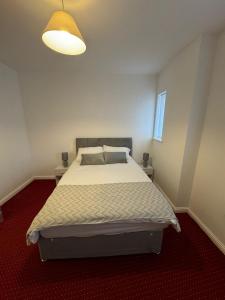 een slaapkamer met een groot bed in een kamer bij Manchester Cosy flat close to City Centre and City stadium in Manchester