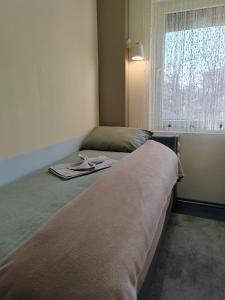1 dormitorio con 2 camas y ventana en Apartman Stanimirović, en Zajecar