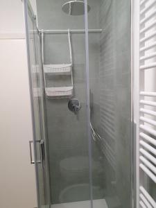 La salle de bains est pourvue d'une douche en verre et de toilettes. dans l'établissement casa Gioiello di Enrica, à Pietrasanta