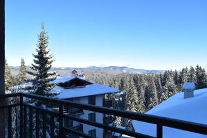 a view from the balcony of a resort with snow covered trees at N.Joy Holiday Apartment 417 by Sunny Hills in Pamporovo