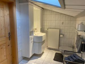 a bathroom with a sink and a toilet at Comfort-Appartement Keiler in Schlitters +34 photos