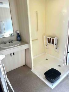 a small bathroom with a sink and a toilet at Withernsea Sands - Disabled friendly (maple grove) in Withernsea