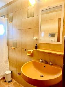 a bathroom with a sink and a mirror at La Rosada Casa de Campo in General Las Heras