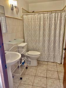 Casa Tranquila في رينكون: حمام مع مرحاض ومغسلة ودش