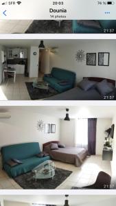 een slaapkamer en een woonkamer met een bank en een bed bij studio au vieux port in Marseille