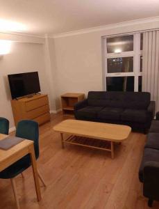 a living room with a couch and a coffee table at Modern two bed flat in Canada Water close to transport in London