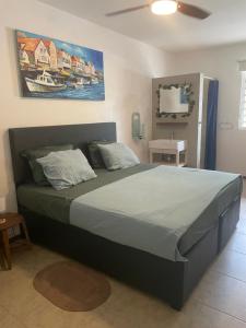 een slaapkamer met een groot bed in een kamer bij Dushi Cocobana in Willemstad