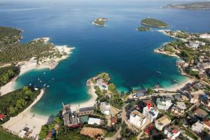 an aerial view of the islands in the water at Hotel Meta Ksamil in Ksamil