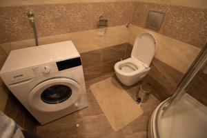 ein Badezimmer mit einer Waschmaschine und einem WC in der Unterkunft Apartman Mersab in Živogošće