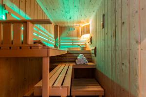 a sauna with wooden walls and a blue ceiling at Willa u Jadzi in Zakopane