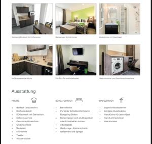 eine Collage mit Fotos von einem Wohnzimmer und einer Küche in der Unterkunft Im Tal 2 Apartment Haus in Bergheim