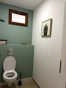 ein Bad mit einem weißen WC und einem Fenster in der Unterkunft Superbe appartement dans un mas in Nîmes