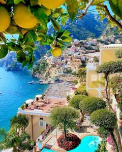 a view of the amalfi coast with a resort at Villa Bianca in Tramonti