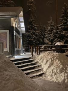 uma pilha de neve nas escadas de uma casa em Villa Sappee em Sappee