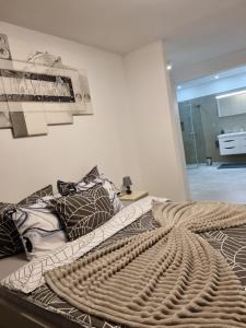 a bedroom with a large bed with a large rug at Villa Melanie in Umag +43 photos