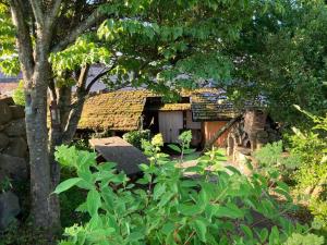 uma casa com telhado de palha num jardim em "八ヶ岳山麓の小さな家" em Hara