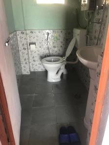 a bathroom with a toilet and a sink at Sunrise Point Homestay in Nagarkot