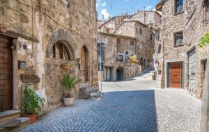 un vicolo in un centro storico con edifici in pietra di Casale Fedele Family Relax B&B Vicino al Borgo a Ronciglione