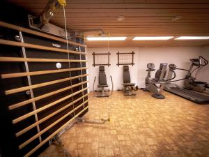 a gym with treadmills and elliptical machines at Wasserfall - Zentrum - Balkon - Seeblick - Küche in St. Moritz